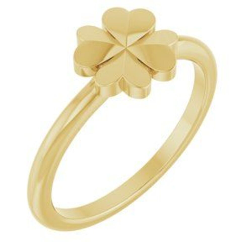 14k Yellow Four-Leaf Clover Stackable Ring - image 1